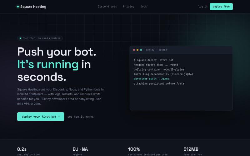 Square Hosting — container hosting for Discord bots — screenshot
