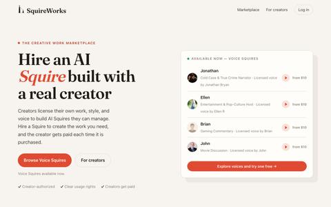SquireWorks — hire an AI Squire built with a real creator — screenshot