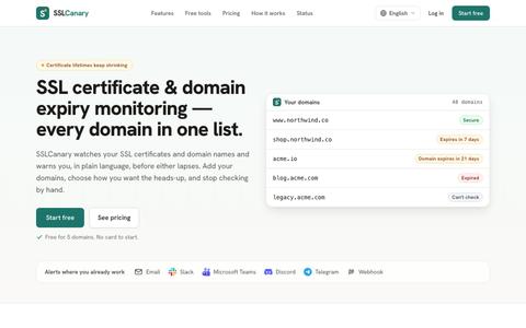 SSL Certificate & Domain Expiry Monitoring — SSLCanary — screenshot