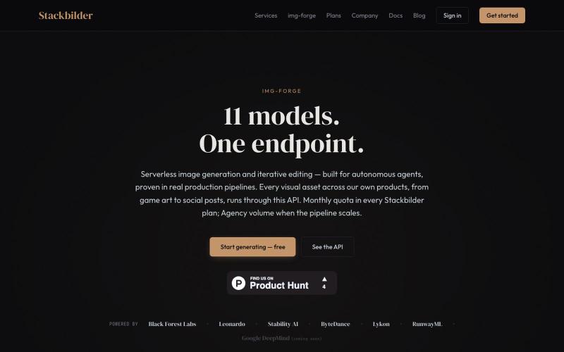 img-forge — 11 models. One endpoint. | Stackbilder — screenshot