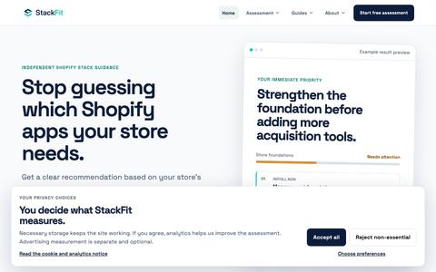 StackFit Commerce - Independent Shopify app stack recommendations — screenshot