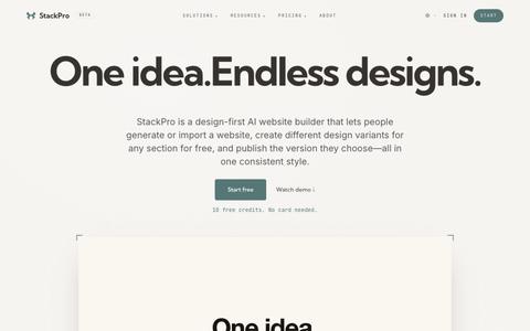 StackPro — Design-first AI website builder, free to explore — screenshot