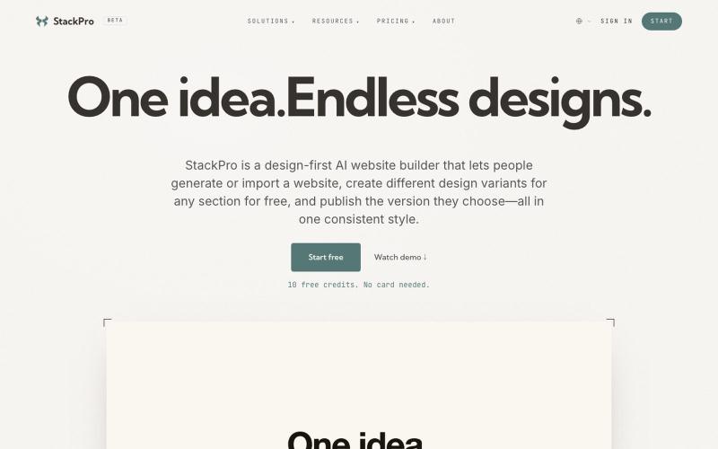 StackPro — Design-first AI website builder, free to explore — screenshot