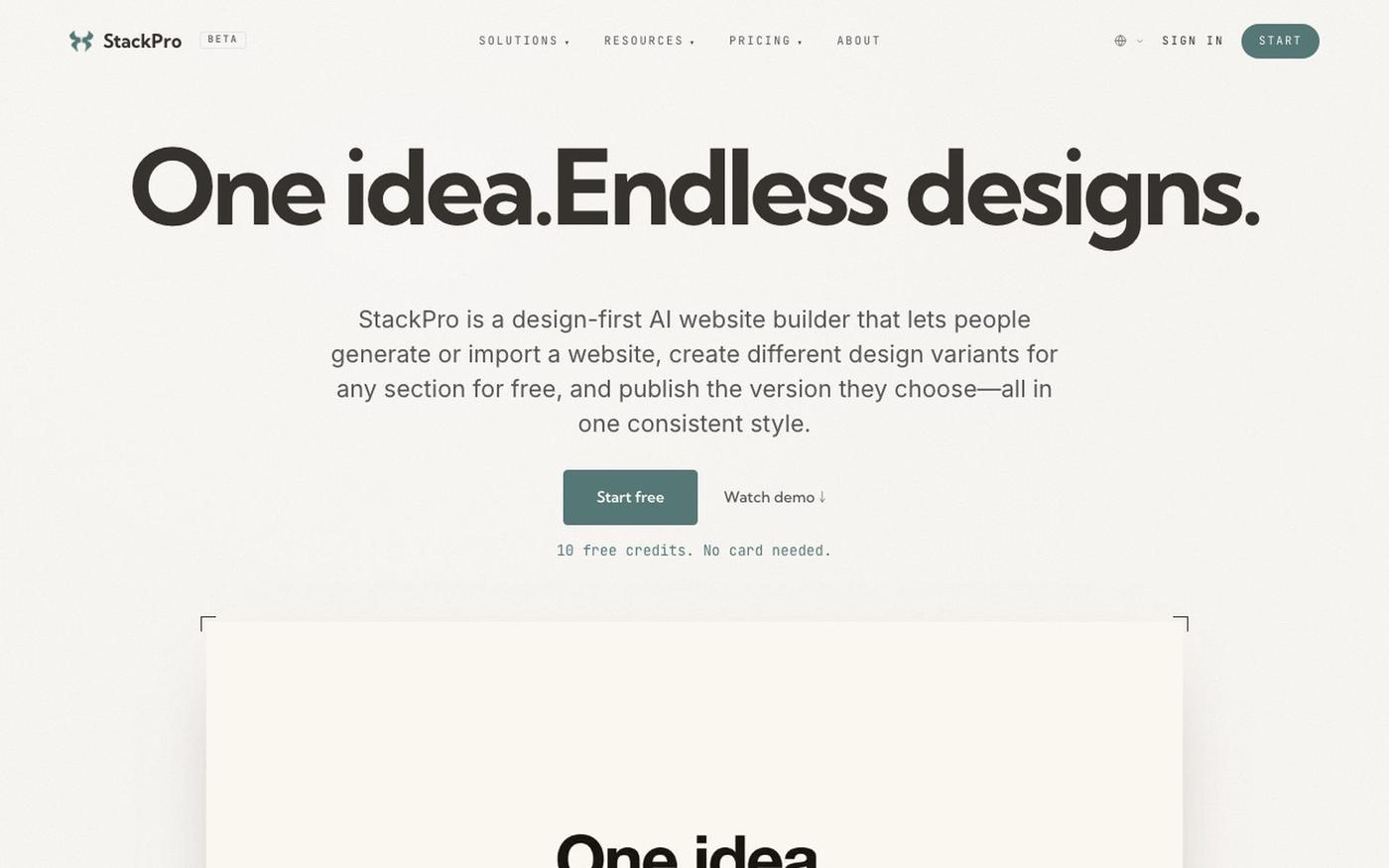 StackPro — Design-first AI website builder, free to explore — screenshot