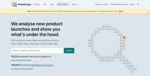 StackScope.dev | Tech Stack Intelligence for New Product Launches — screenshot
