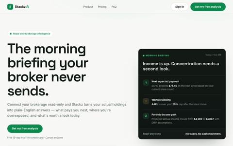 Stackz AI - The morning briefing your broker never sends. — screenshot