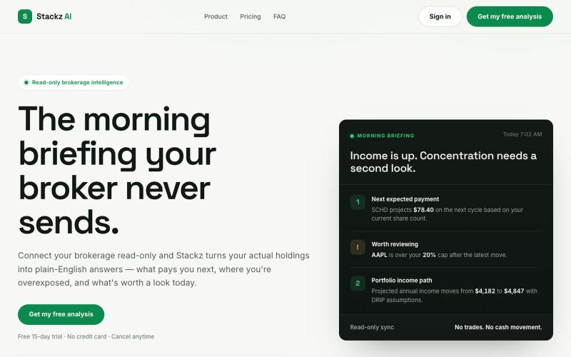 Stackz AI - The morning briefing your broker never sends. — screenshot