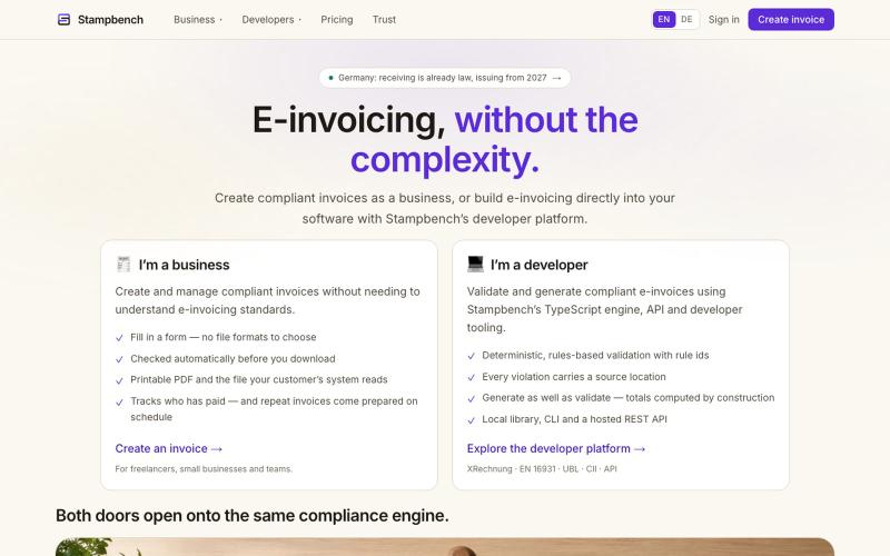 Stampbench — e-invoicing, without the complexity — screenshot
