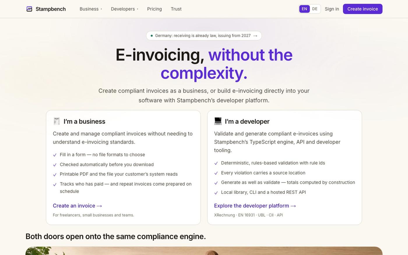 Stampbench — e-invoicing, without the complexity — screenshot