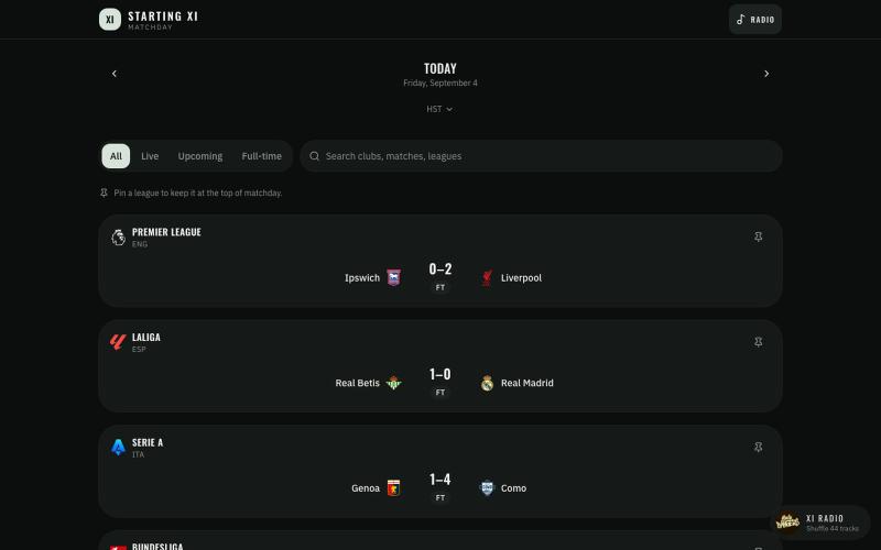 Starting XI — screenshot