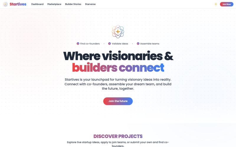 Startives: Find Co-Founders, Build Startups & SaaS — screenshot