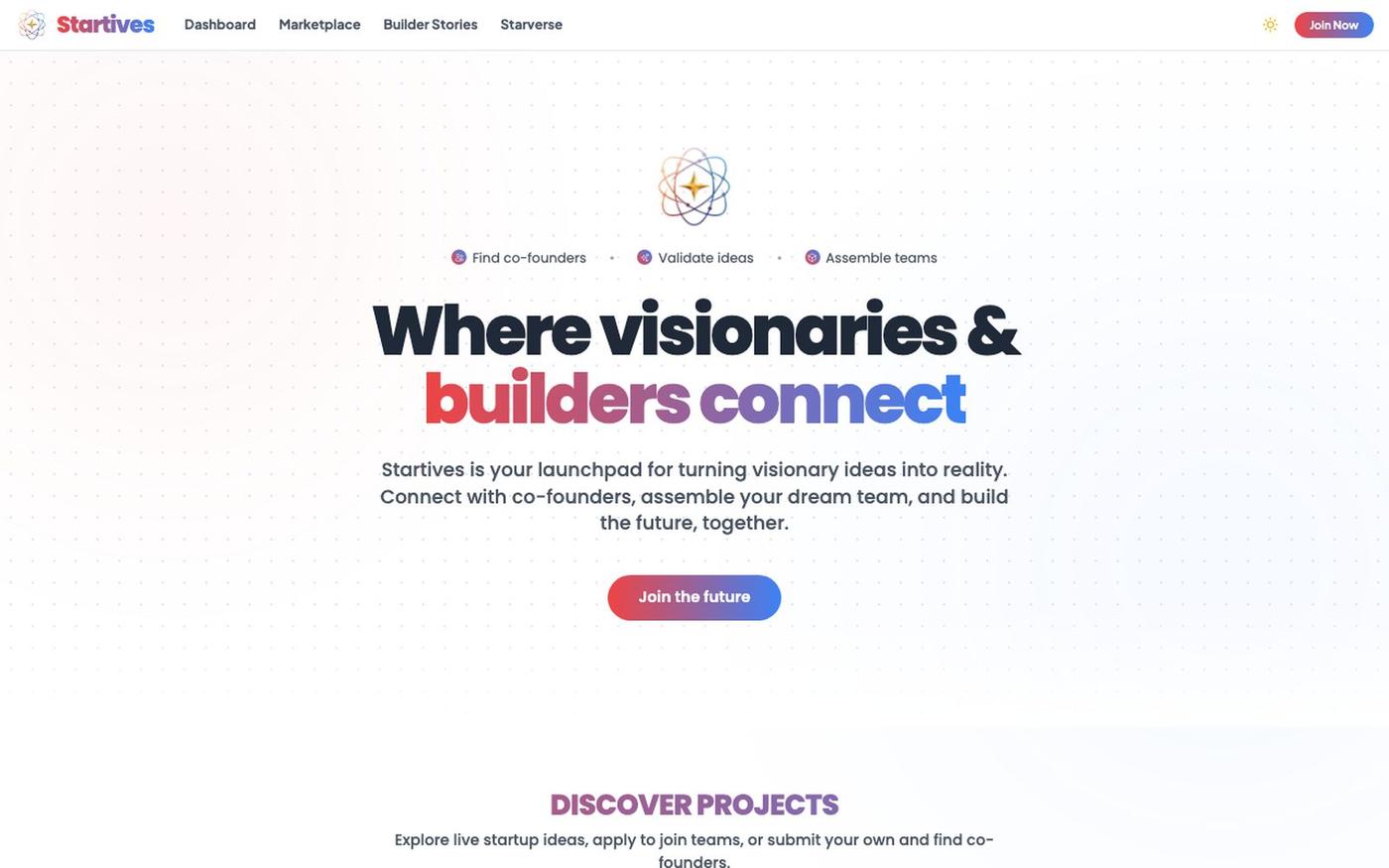Startives: Find Co-Founders, Build Startups & SaaS — screenshot