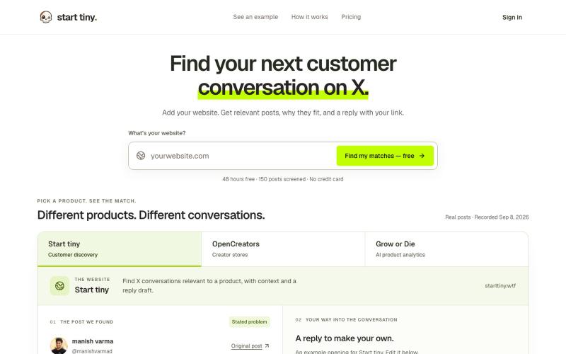Start tiny — Find the people looking for what you built — screenshot
