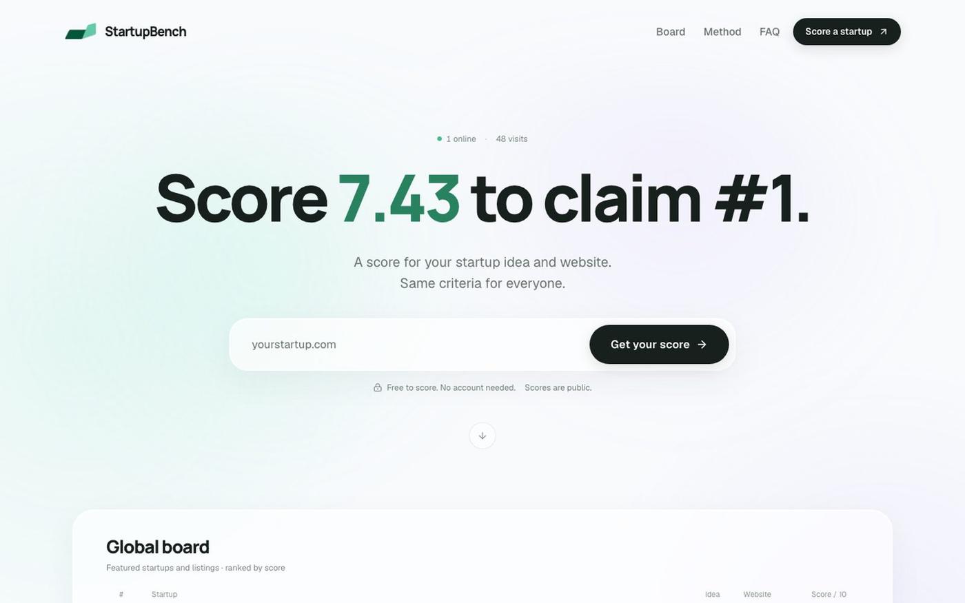 StartupBench — Let the idea earn the rank — screenshot
