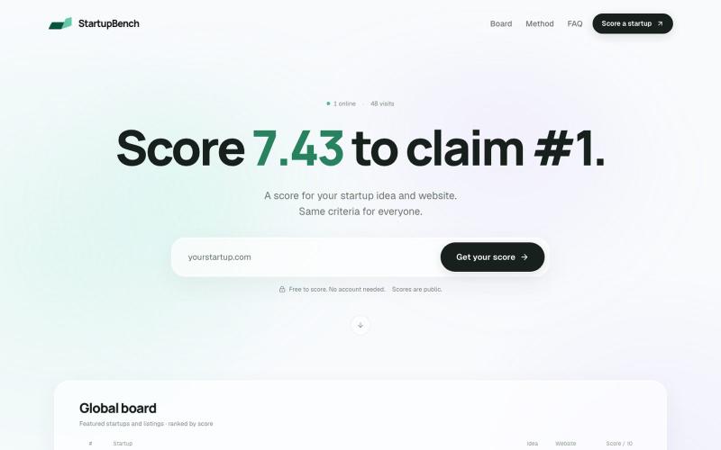 StartupBench — Let the idea earn the rank — screenshot