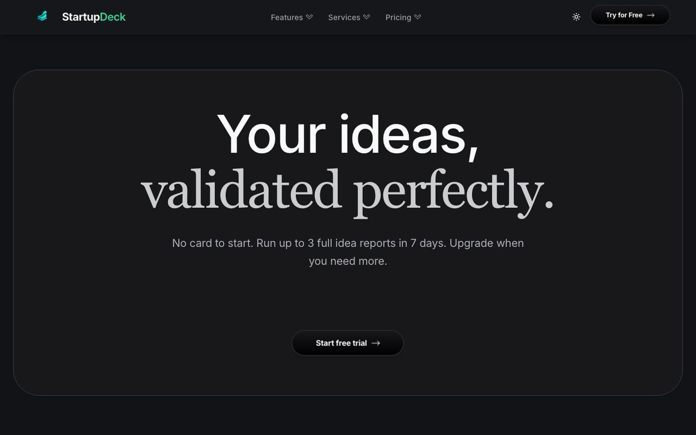 StartupDeckAI — Best Free AI Startup Idea Validation Tool 2026 — screenshot