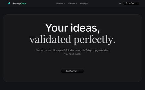 StartupDeckAI — Best Free AI Startup Idea Validation Tool 2026 — screenshot