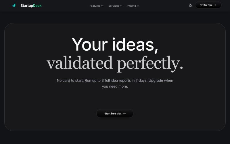 StartupDeckAI — Best Free AI Startup Idea Validation Tool 2026 — screenshot