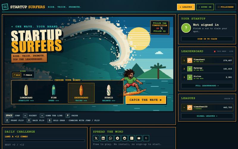 Startup Surfers — The Surf Game for Founders — screenshot