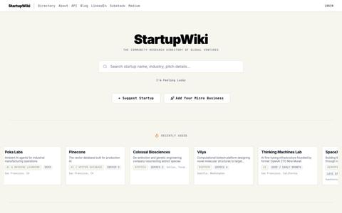 StartupWiki - AI-Powered Startup Research Directory — screenshot