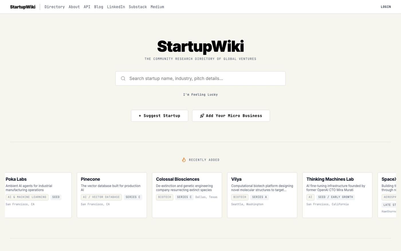 StartupWiki - AI-Powered Startup Research Directory — screenshot