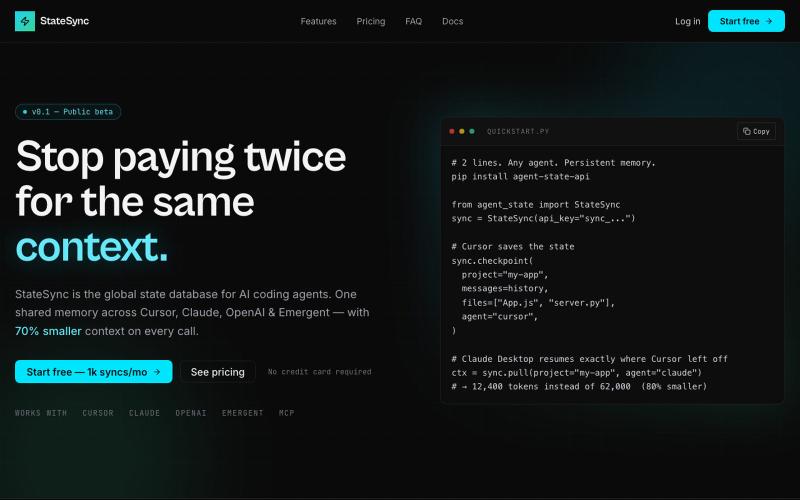 StateSync | Real-Time State Persistence for AI Agents — screenshot