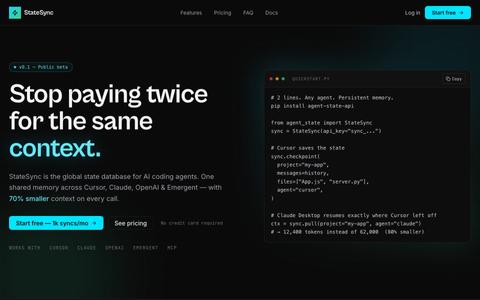 StateSync | Real-Time State Persistence for AI Agents — screenshot
