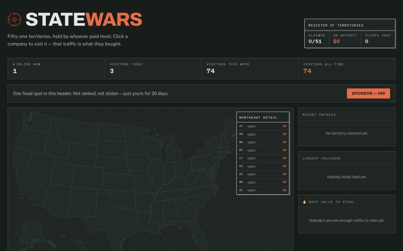 StateWars — claim a US state, anyone can take it — screenshot