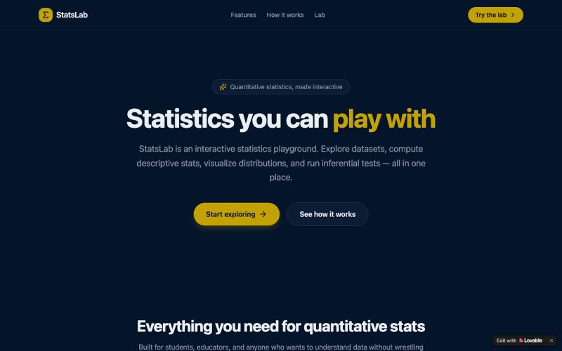 StatsLab — Interactive Statistics Playground — screenshot
