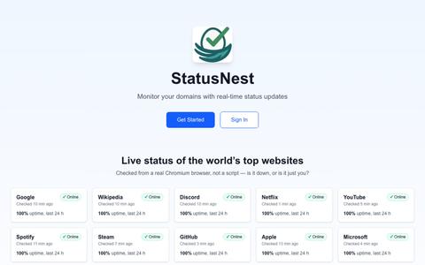 StatusNest - Domain Monitoring — screenshot