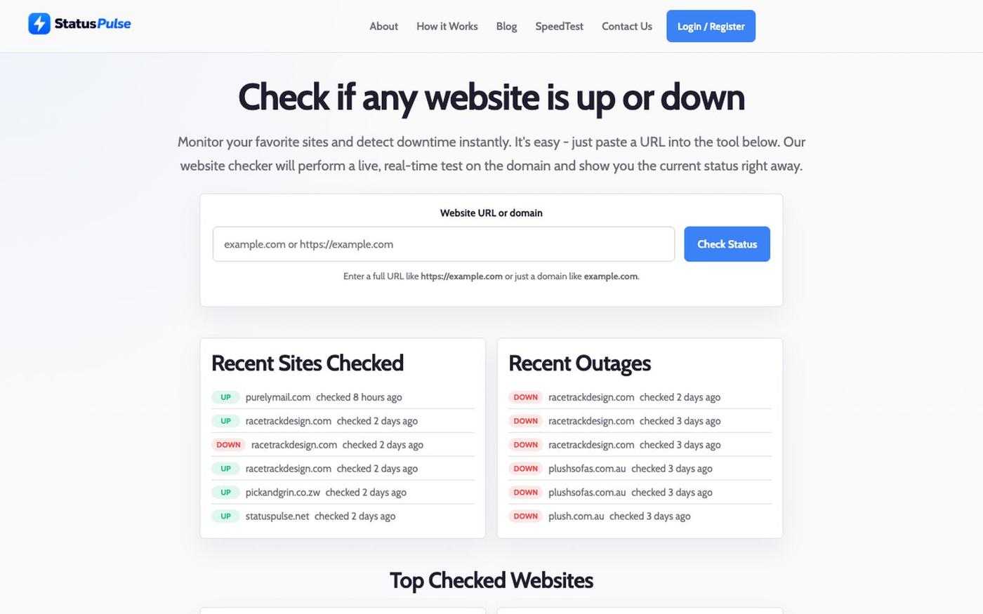 Free Website Status Checker - Check If a Site Is Down | StatusPulse — screenshot