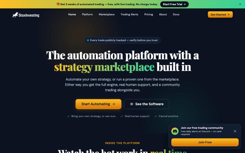 StaxInvesting | Automated Options Trading Software & Alerts — screenshot