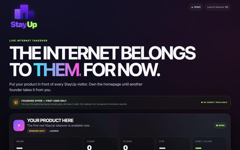 StayUp — Own the Homepage — screenshot