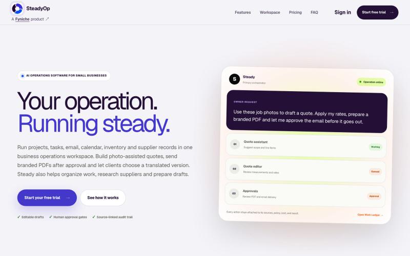 SteadyOp — AI Operations Software for Small Businesses — screenshot