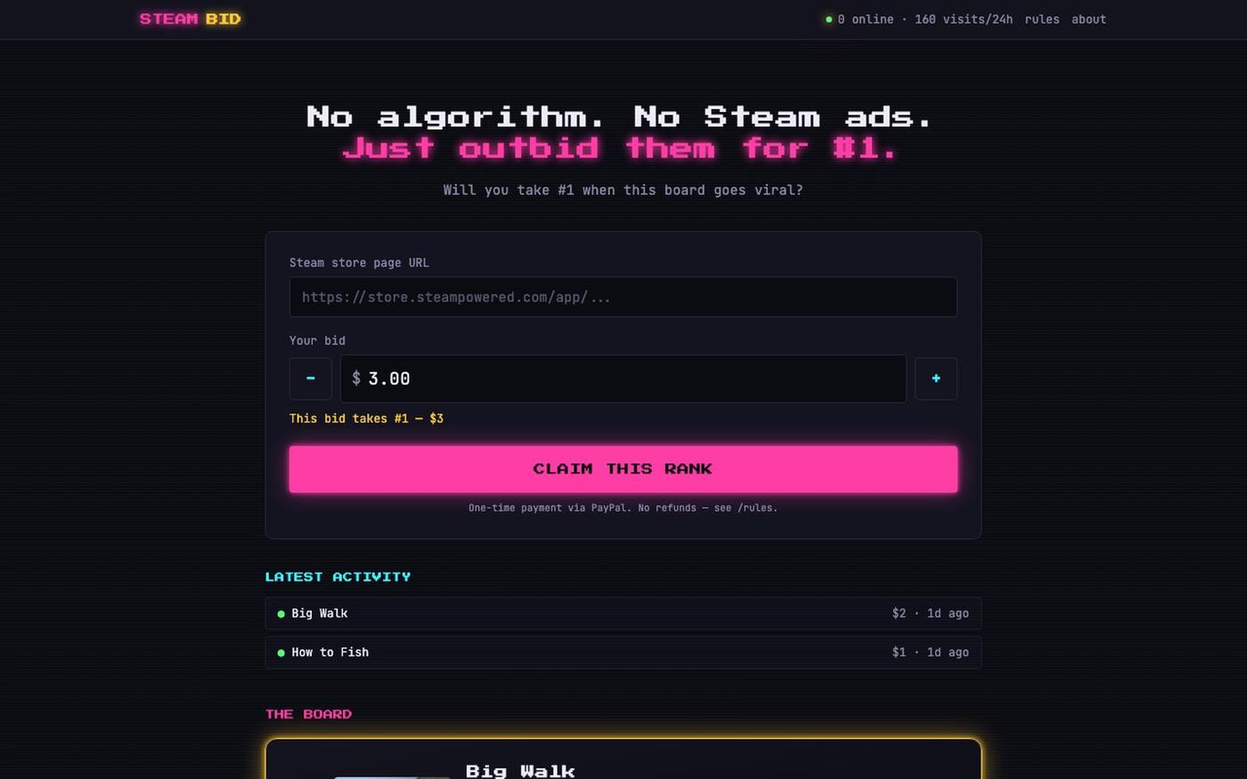 SteamBid — Pay to be #1 — screenshot