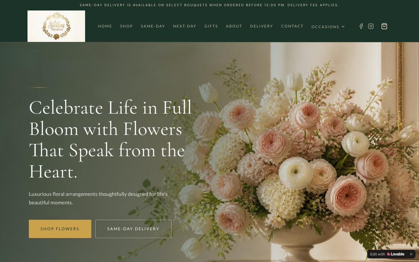 Stellas | Sacramento Florist & Same-Day Flower Delivery — screenshot