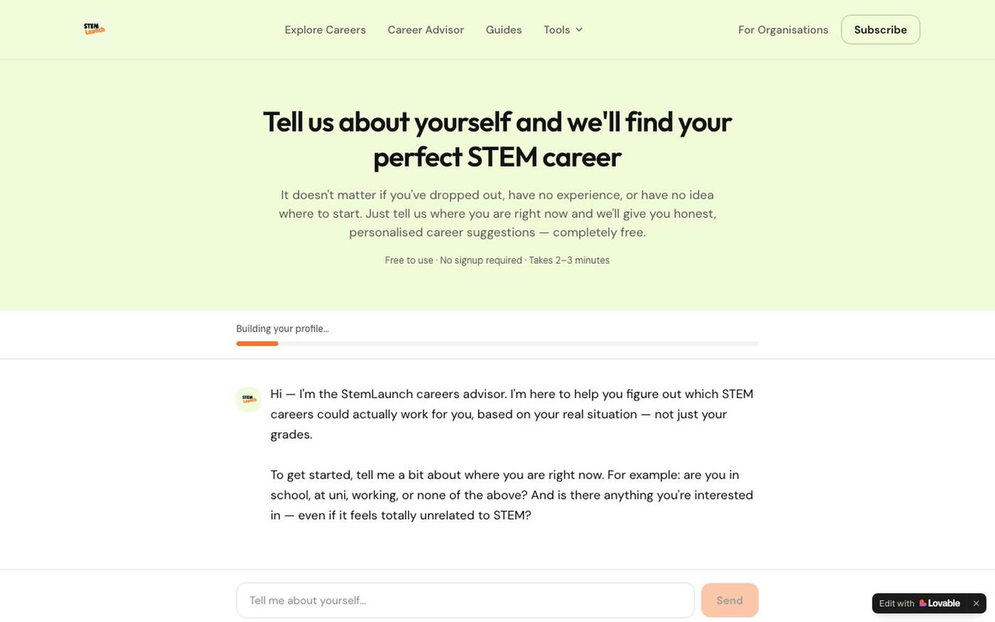 STEM Career Advisor | Find Your Perfect STEM Career | StemLaunch — screenshot