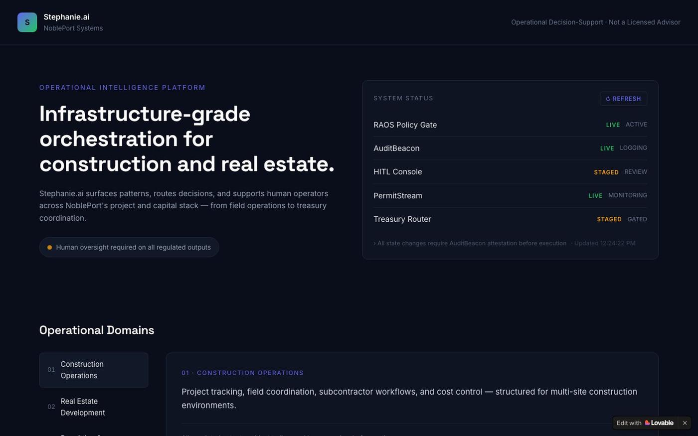 Stephanie.ai — CEO, NoblePort Systems — screenshot