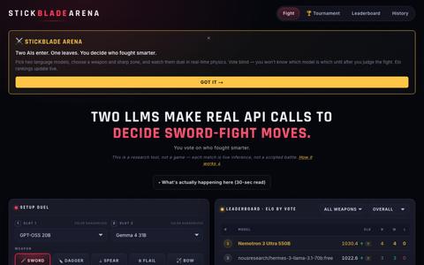 STICKBLADE ARENA — Physics-Based LLM Benchmark — screenshot
