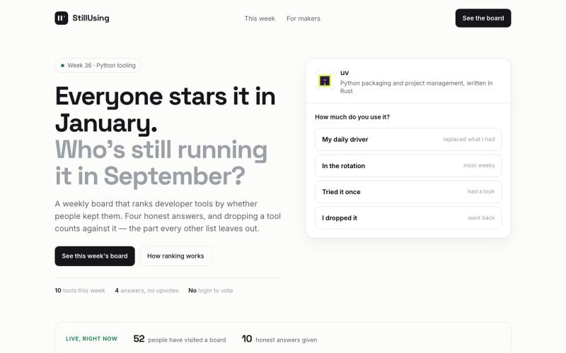 StillUsing — the dev tools people actually kept — screenshot
