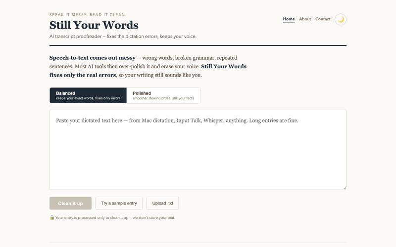 Still Your Words — AI Transcript Proofreader for Dictation — screenshot