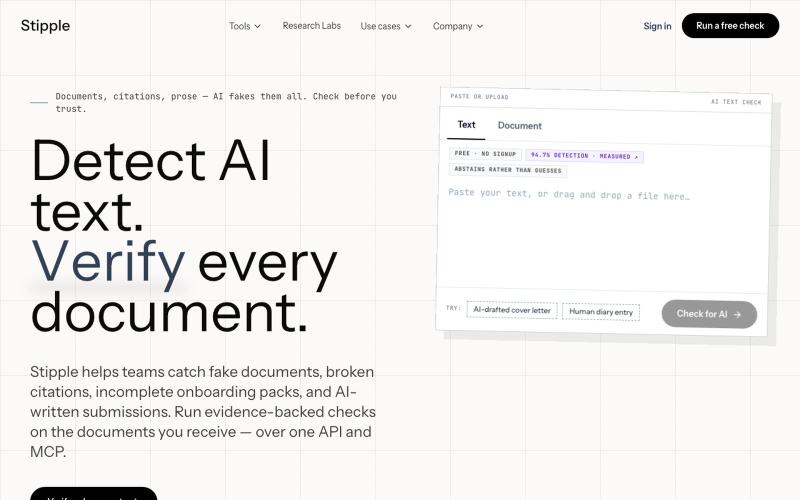Stipple - Detect AI Text & Verify Documents — screenshot