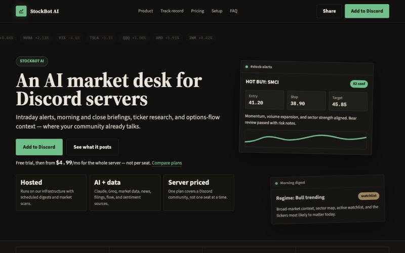 StockBot AI - AI Market Desk for Discord — screenshot