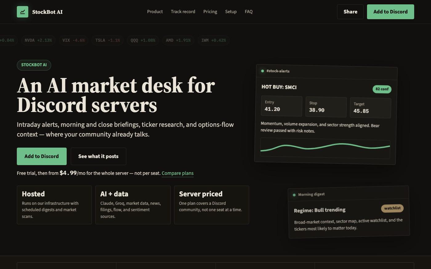 StockBot AI - AI Market Desk for Discord — screenshot