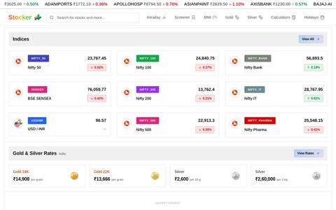 Stocker - Real-time Indian Stock Market Dashboard — screenshot