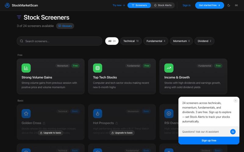 Stock Screeners | StockMarketScan — screenshot
