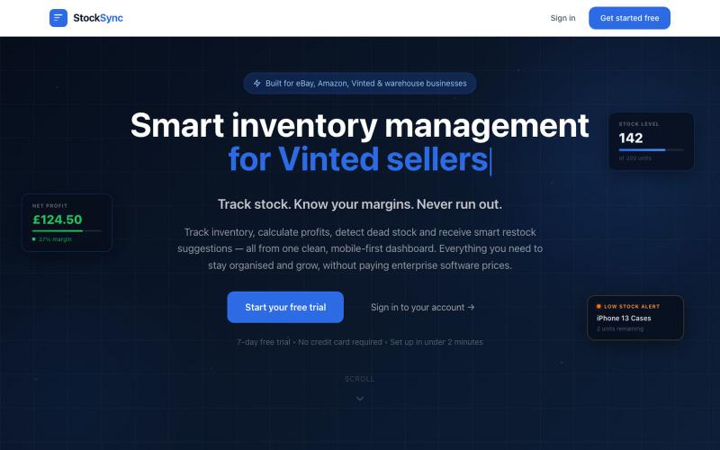 StockSync | Stock Management for eBay, Vinted & Amazon Sellers — screenshot
