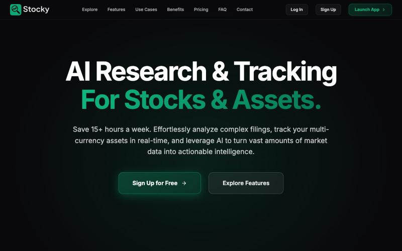 Stocky | AI Research & Tracking for Stocks & Assets — screenshot