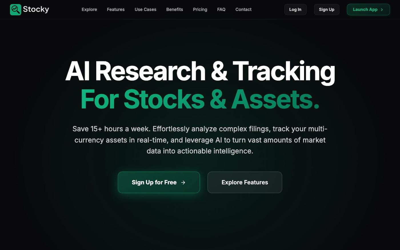 Stocky | AI Research & Tracking for Stocks & Assets — screenshot