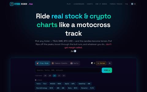 StonkRider.fun — Ride Stock & Crypto Charts as Racing Tracks — screenshot